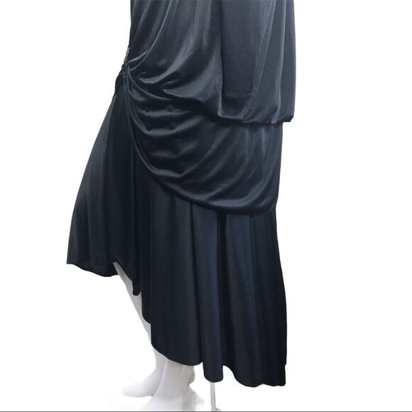 Abby Kent Vintage Black Glam Draped Sequin High-Low Midi Dress - Picture 9 of 13